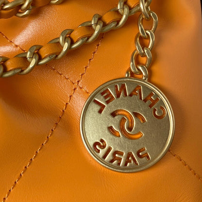 CHANEL 24S Hobo 22 Bag 20cm Orange Lambskin
