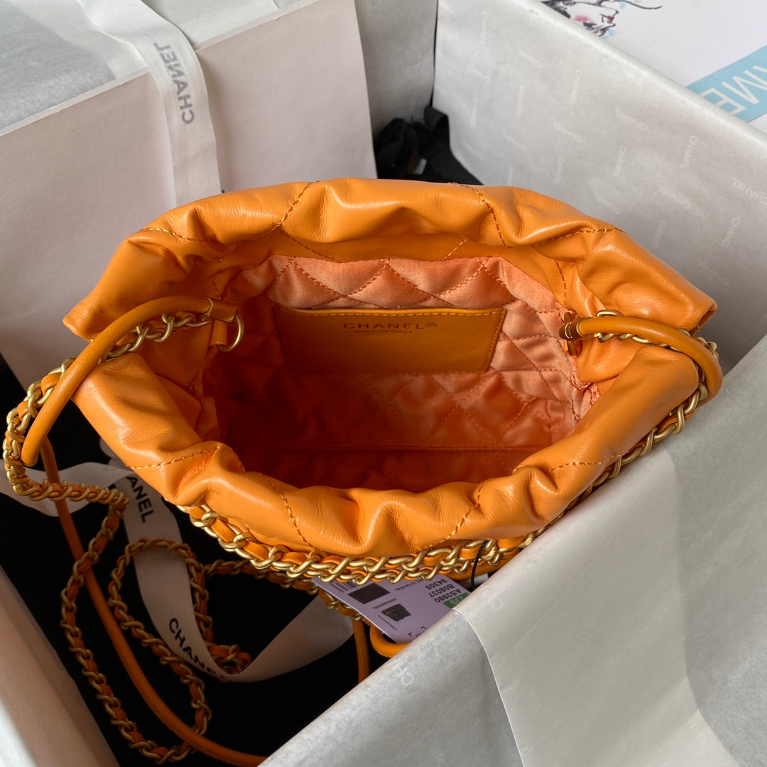 CHANEL 24S Hobo 22 Bag 20cm Orange Lambskin