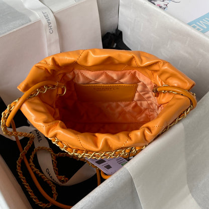CHANEL 24S Hobo 22 Bag 20cm Orange Lambskin