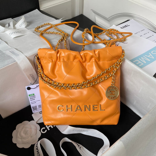 CHANEL 24S Hobo 22 Bag 20cm Orange Lambskin