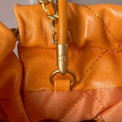 CHANEL 24S Hobo 22 Bag 20cm Orange Lambskin