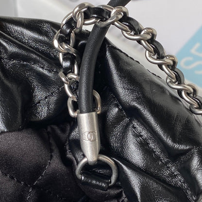 CHANEL 24S Hobo 22 Bag 20cm Black Aged Lambskin