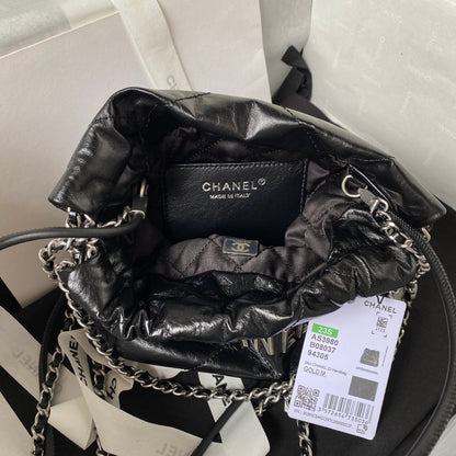 CHANEL 24S Hobo 22 Bag 20cm Black Aged Lambskin