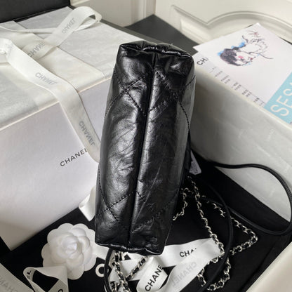 CHANEL 24S Hobo 22 Bag 20cm Black Aged Lambskin