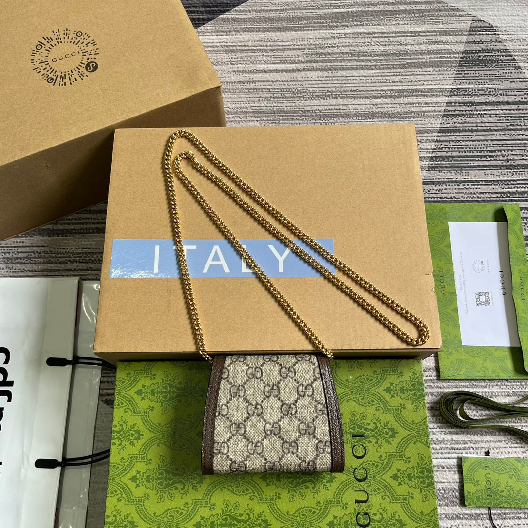 Gucci BLONDIE INTERLOCK MINI SHOULDER BAG 12 IN BEIGE CANVAS AND DARK BROWN CALFSKIN TRIM
