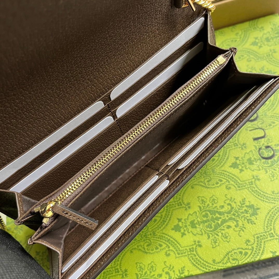 Gucci BLONDIE SHOULDER BAG 21 IN BEIGE MONOGRAM CANVAS AND DARK BROWN CALFSKIN TRIM GOLD HARDWARE