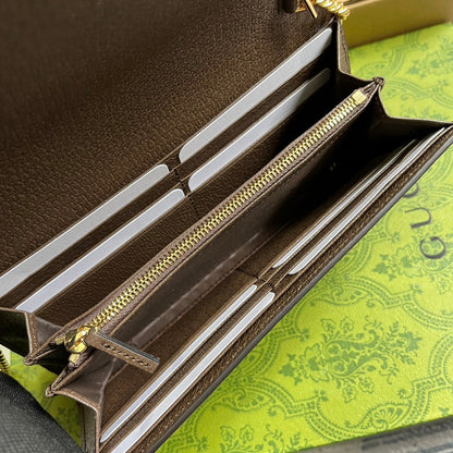 Gucci BLONDIE SHOULDER BAG 21 IN BEIGE MONOGRAM CANVAS AND DARK BROWN CALFSKIN TRIM GOLD HARDWARE