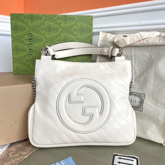 Gucci BLONDIE TOTE BAG 30 IN WHITE CALFSKIN SIVLER HARDWARE