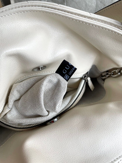 Gucci BLONDIE TOTE BAG 30 IN WHITE CALFSKIN SIVLER HARDWARE