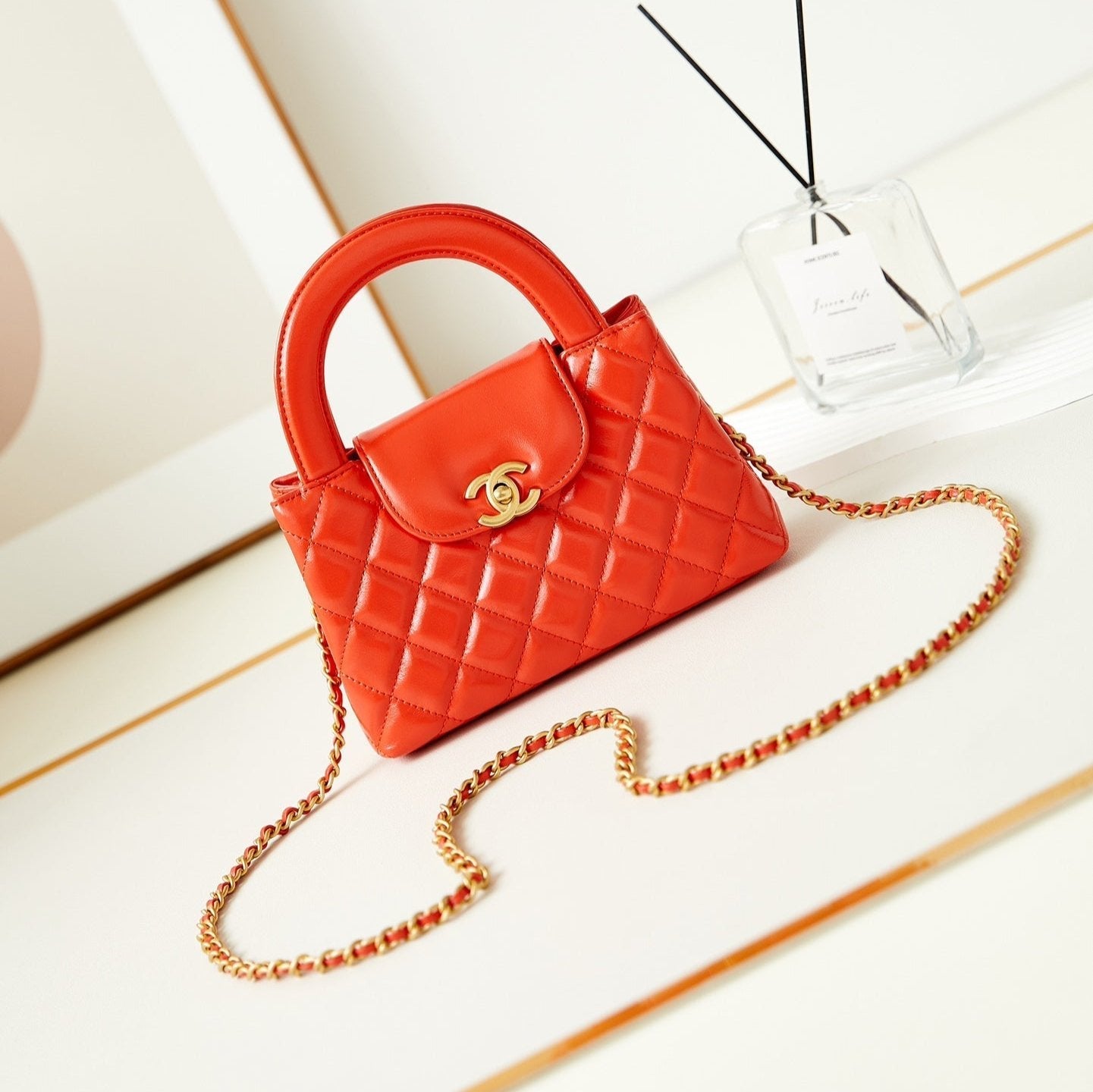 CHANEL 24a nano 19cm kelly shopper bag hot orange lambskin