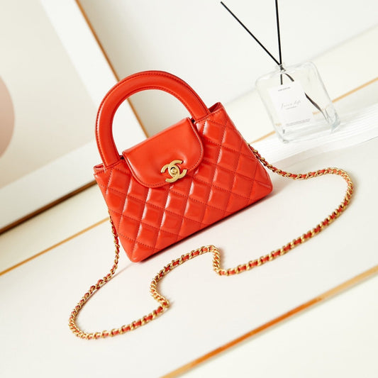 CHANEL 24a nano 19cm kelly shopper bag hot orange lambskin