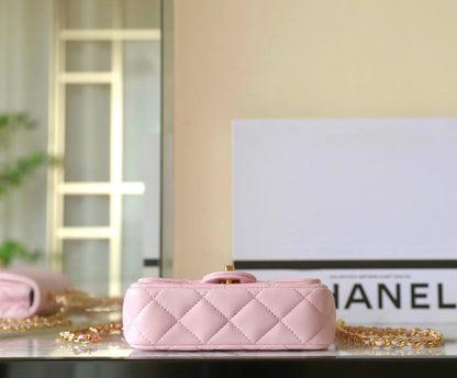 CHANEL 24s flap bag 19cm top handle pink lambskin gold hardware