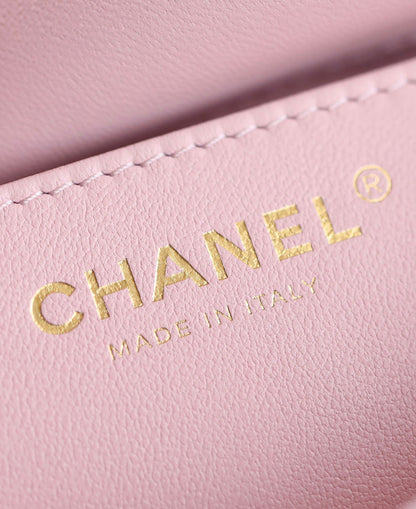 CHANEL 24s flap bag 19cm top handle pink lambskin gold hardware