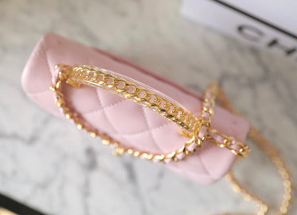 CHANEL 24s flap bag 19cm top handle pink lambskin gold hardware
