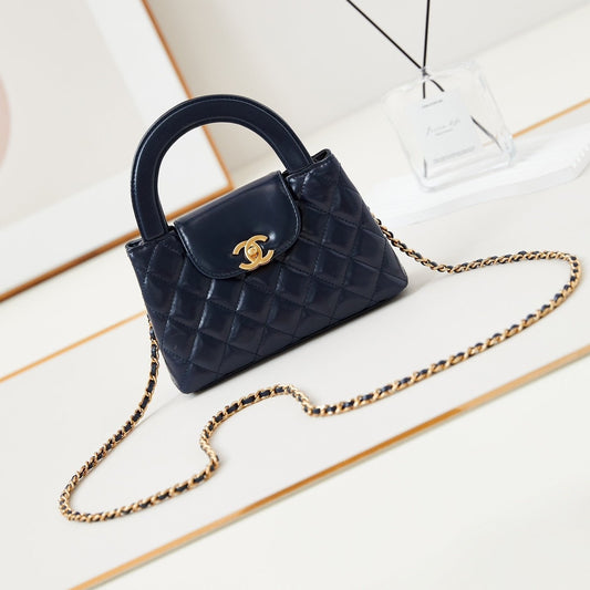 CHANEL 24a nano 19cm kelly shopper bag navy blue lambskin