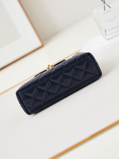 CHANEL 24a nano 19cm kelly shopper bag navy blue lambskin