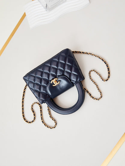 CHANEL 24a nano 19cm kelly shopper bag navy blue lambskin