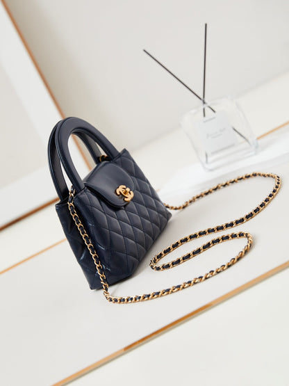 CHANEL 24a nano 19cm kelly shopper bag navy blue lambskin