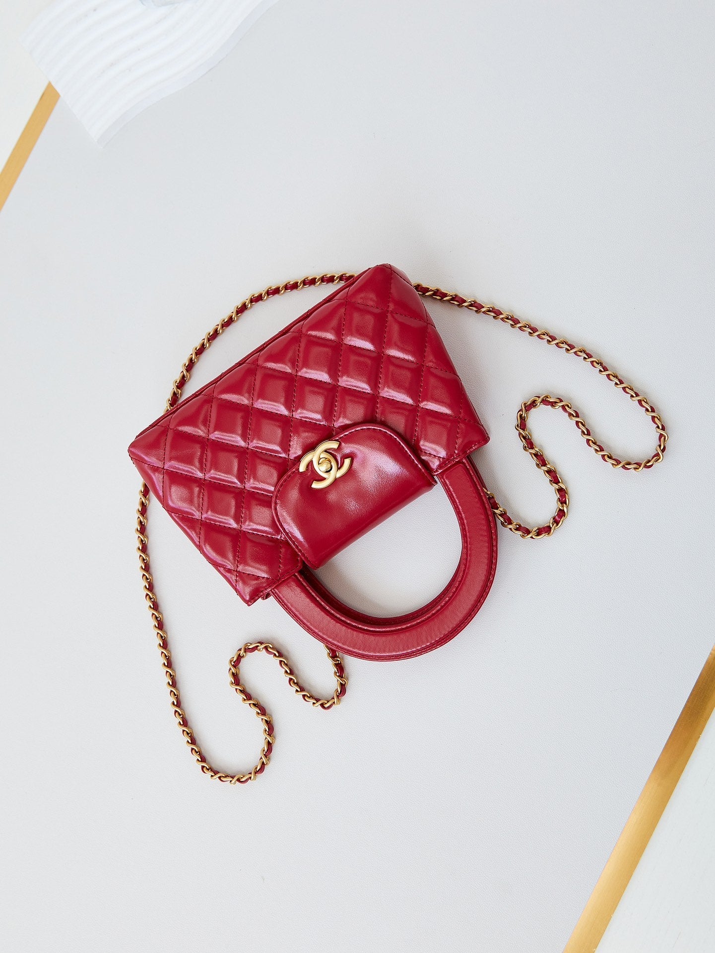 CHANEL 24a nano 19cm kelly shopper bag red lambskin