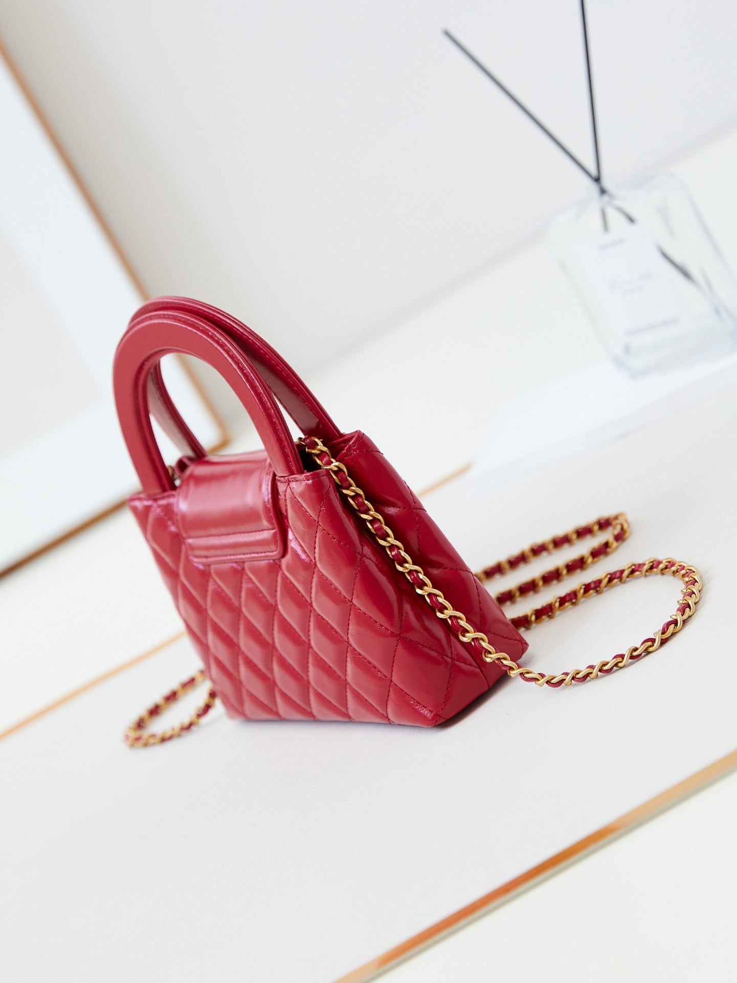 CHANEL 24a nano 19cm kelly shopper bag red lambskin