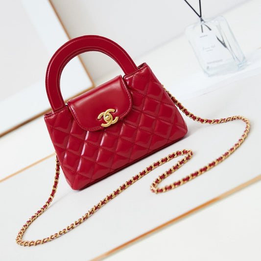 CHANEL 24a nano 19cm kelly shopper bag red lambskin