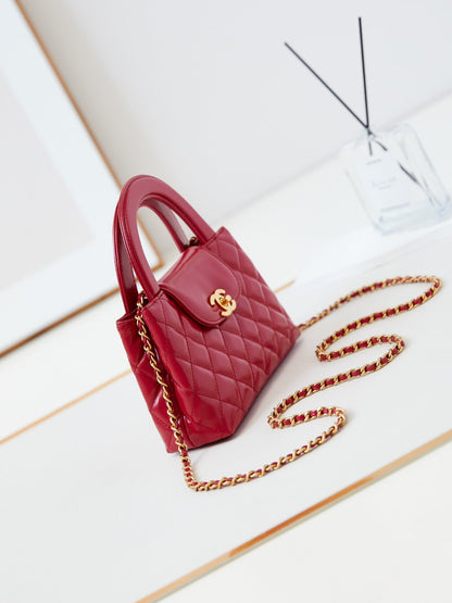 CHANEL 24a nano 19cm kelly shopper bag red lambskin