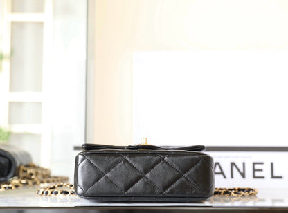 CHANEL 24B Mini Flap Bag With Top Handle 19cm Black Lambskin