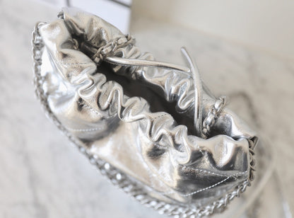 CHANEL 25C Hobo 22 Bag 19cm Silver Metalic Lambskin