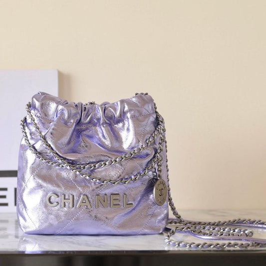 CHANEL 25C Hobo 22 Bag 19cm Violet Metalic Lambskin