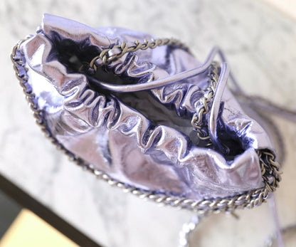 CHANEL 25C Hobo 22 Bag 19cm Violet Metalic Lambskin