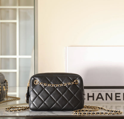 CHANEL 24K Mini Camera Case 18cm Black Lambskin