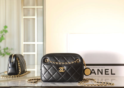 CHANEL 24K Mini Camera Case 18cm Black Lambskin