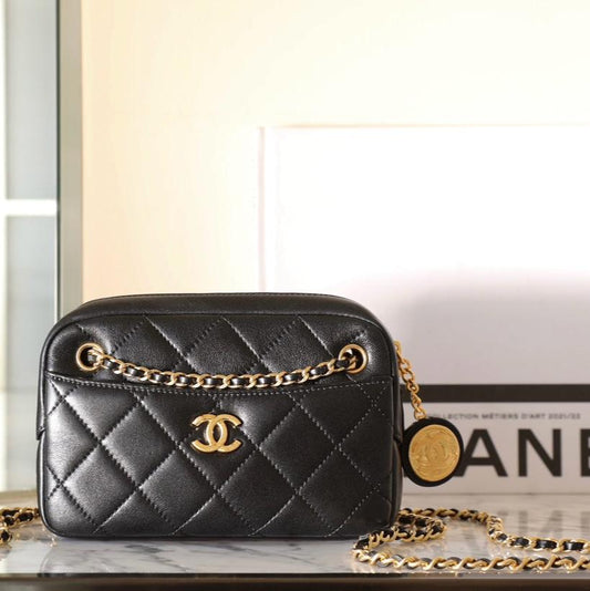 CHANEL 24K Mini Camera Case 18cm Black Lambskin