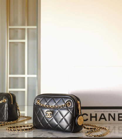 CHANEL 24K Mini Camera Case 18cm Black Lambskin