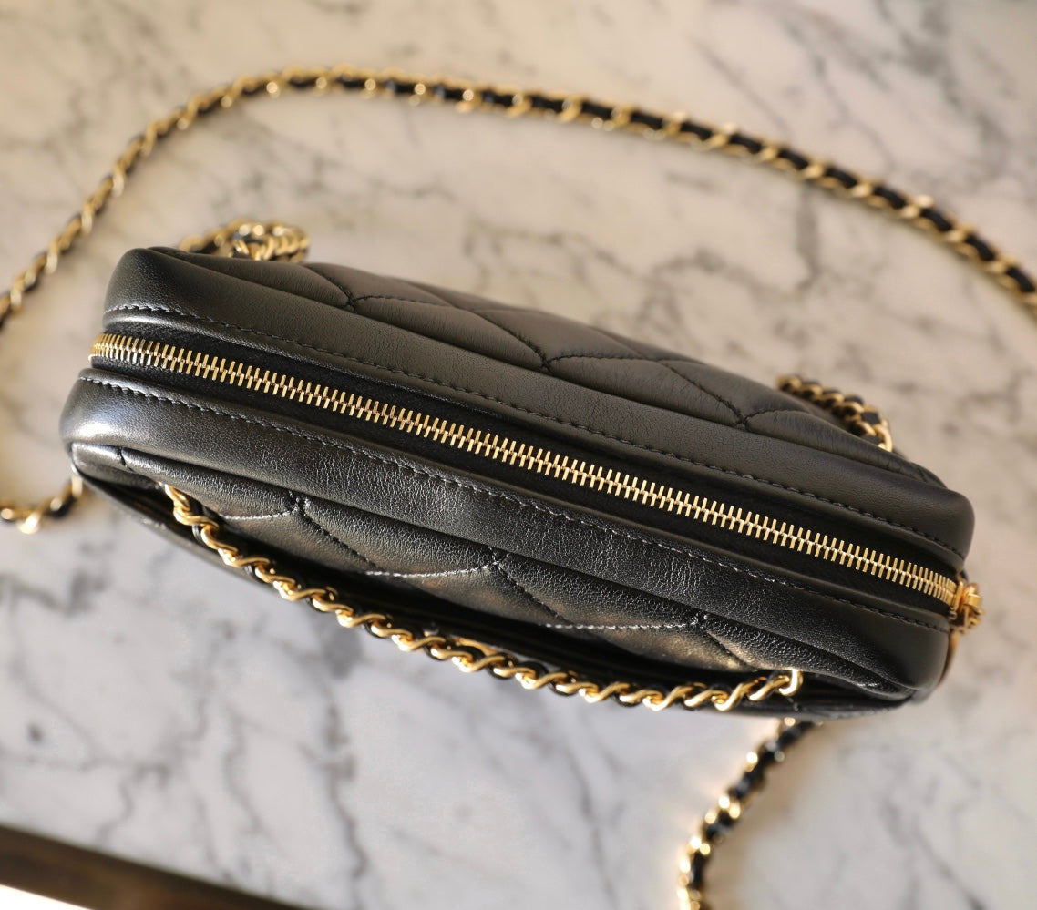 CHANEL 24K Mini Camera Case 18cm Black Lambskin