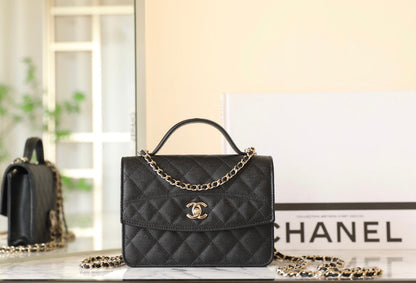 CHANEL 25C Top Handle 18cm Black Grained Calfskin