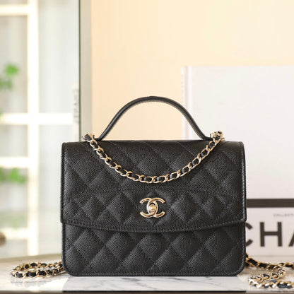 CHANEL 25C Top Handle 18cm Black Grained Calfskin