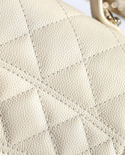 CHANEL 25C Top Handle 18cm Cream Grained Calfskin