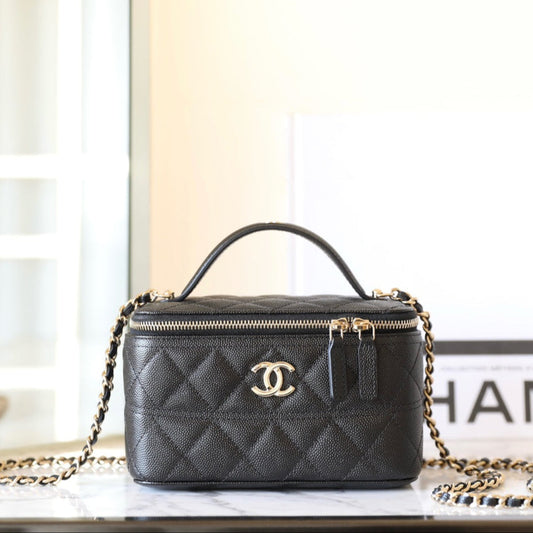 CHANEL 25C Vanity 17cm Black Grained Calfskin