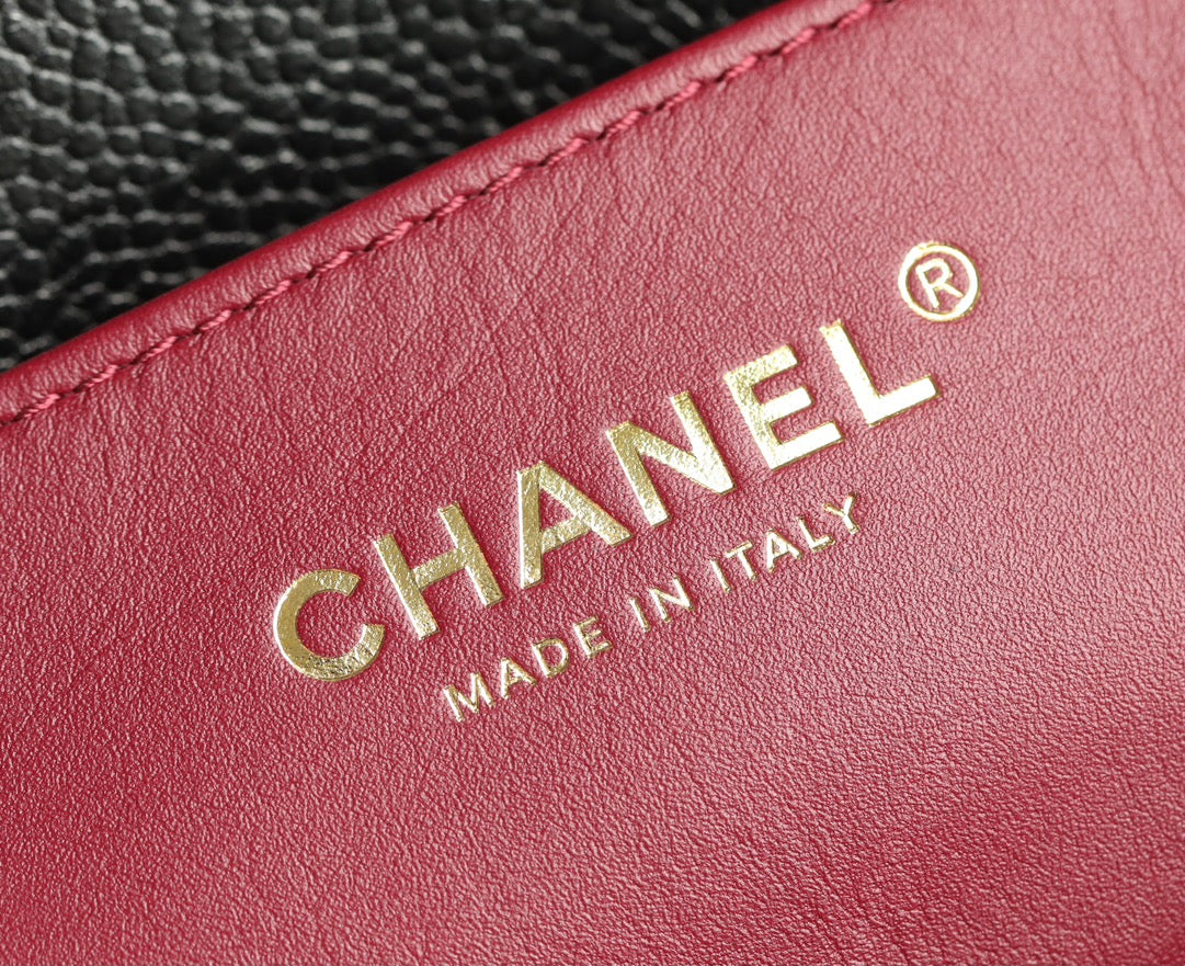 CHANEL 24K Flap Bag 18cm Black Grained Calfskin Gold Hardware