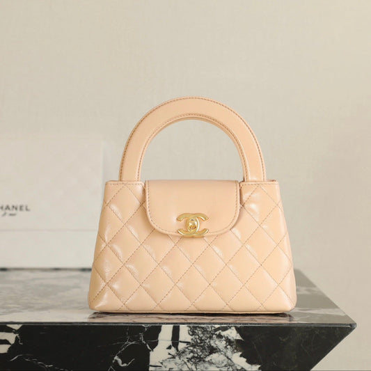 CHANEL 24K Nano 19cm Kelly Shopper Bag Beige Patent Lambskin
