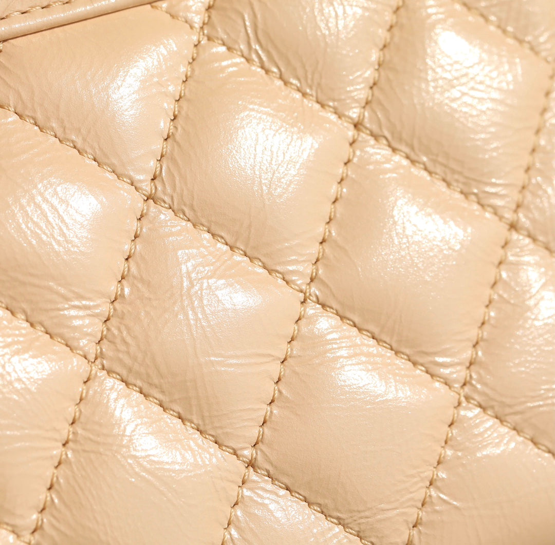 CHANEL 24K Nano 19cm Kelly Shopper Bag Beige Patent Lambskin