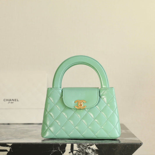 CHANEL 24K Nano 19cm Kelly Shopper Bag Cloud Blue Patent Lambskin