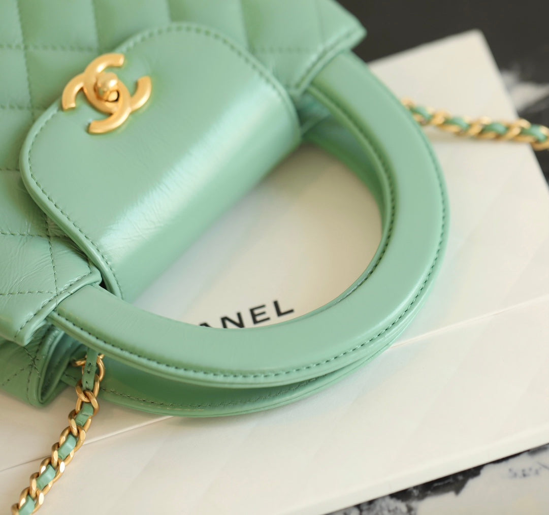 CHANEL 24K Nano 19cm Kelly Shopper Bag Cloud Blue Patent Lambskin