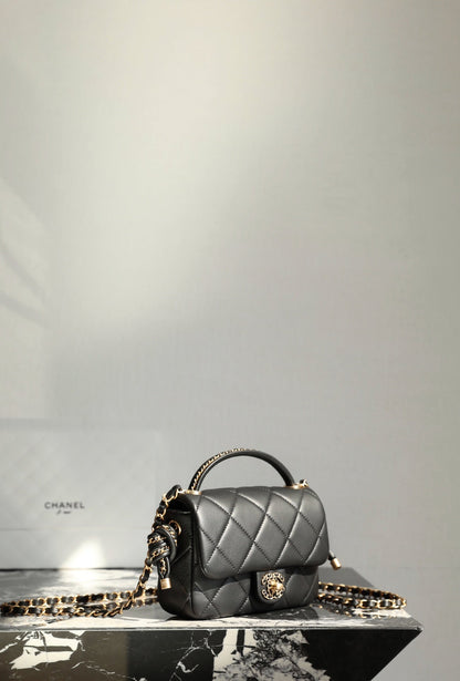 CHANEL 19 Bag 25C 18cm Black Lambskin Gold Hardware