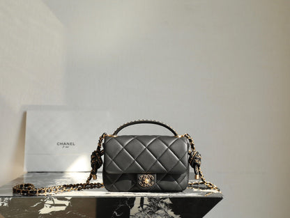 CHANEL 19 Bag 25C 18cm Black Lambskin Gold Hardware