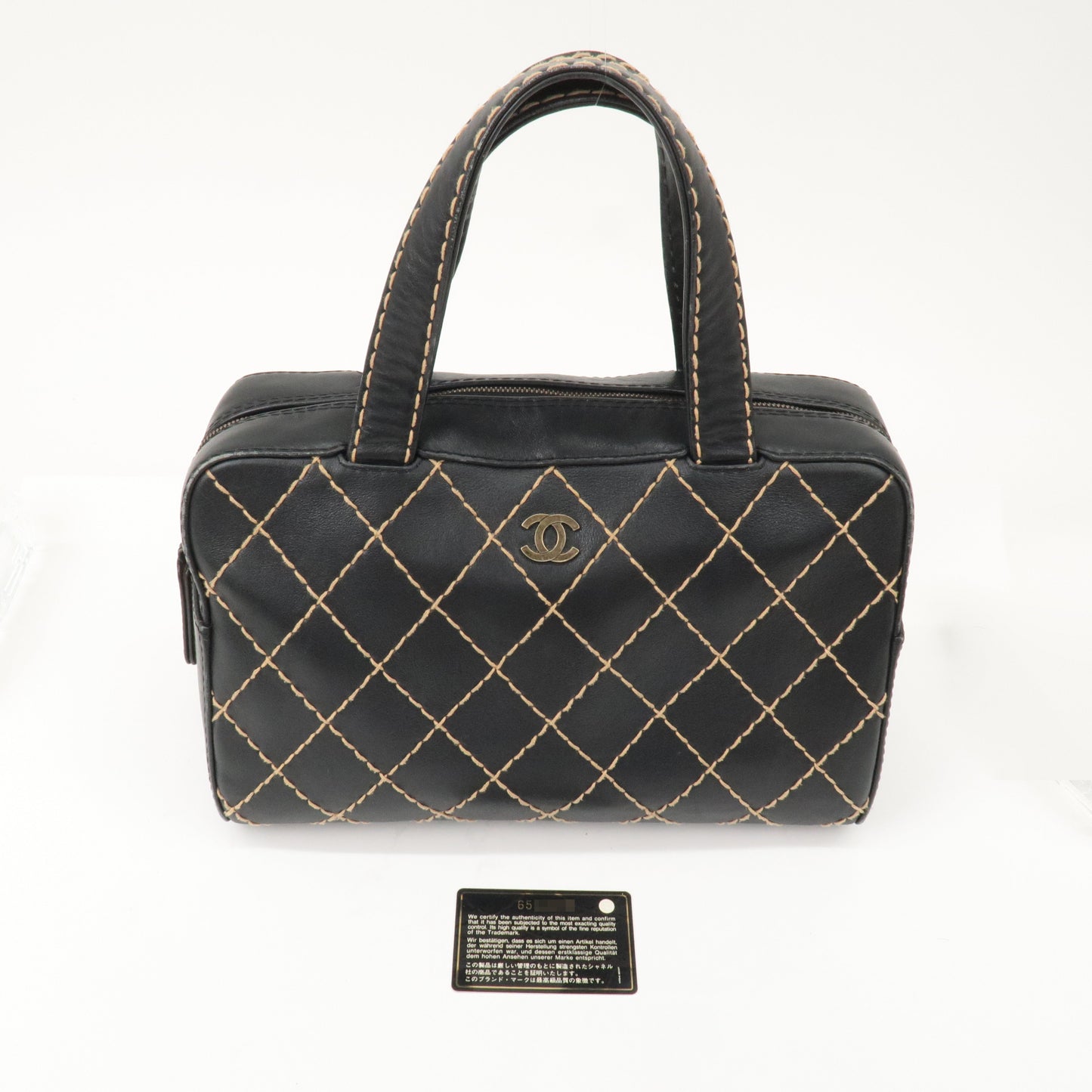 CHANEL Wild Stitch Leather Hand Bag Black A14692