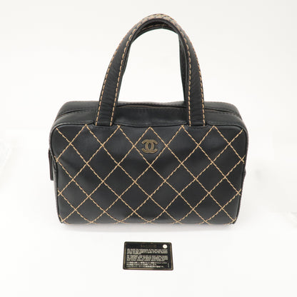 CHANEL Wild Stitch Leather Hand Bag Black A14692