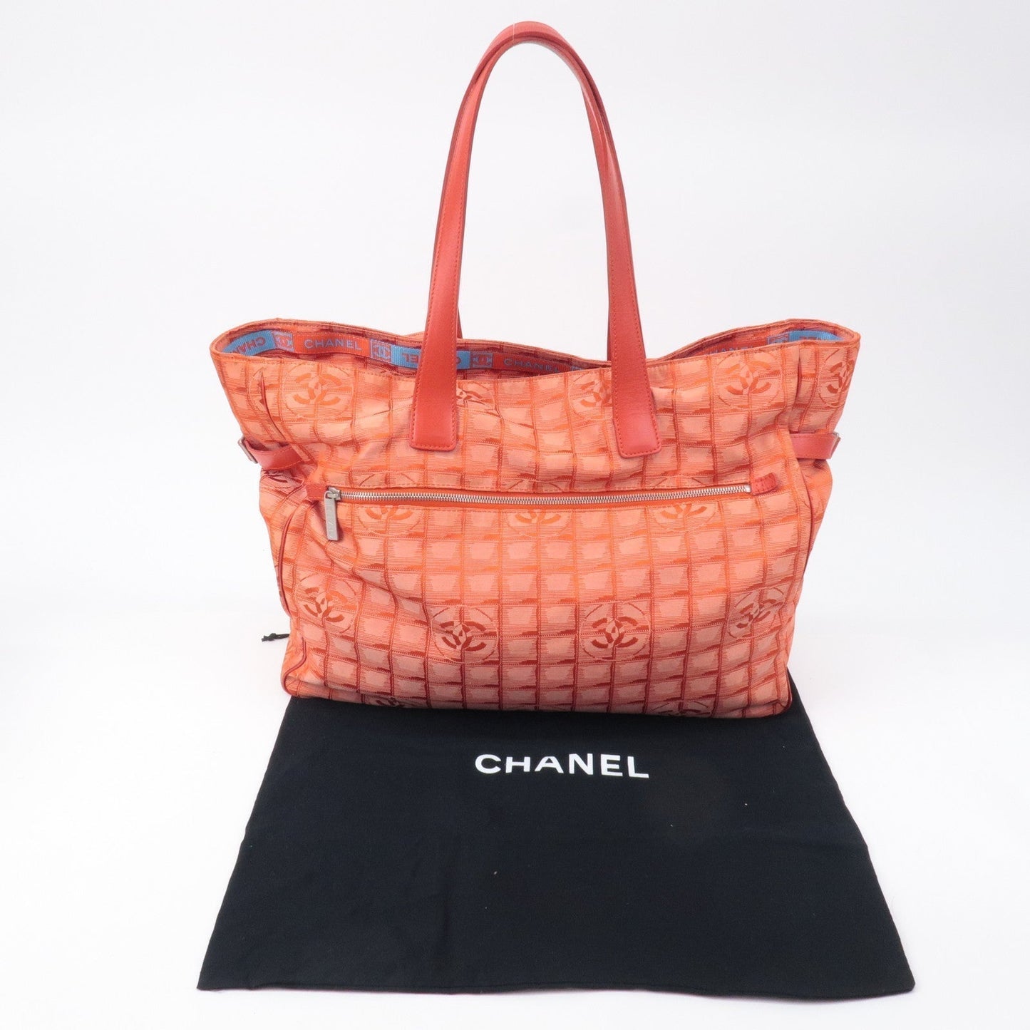 CHANEL New Travel Line Nylon Jacquard Leather Tote Bag TGM A15826