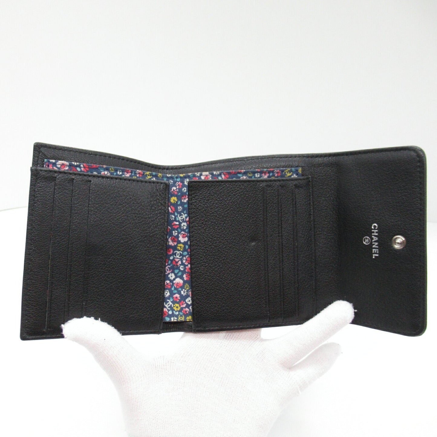 Chanel Black Leather Tri-Fold Wallet